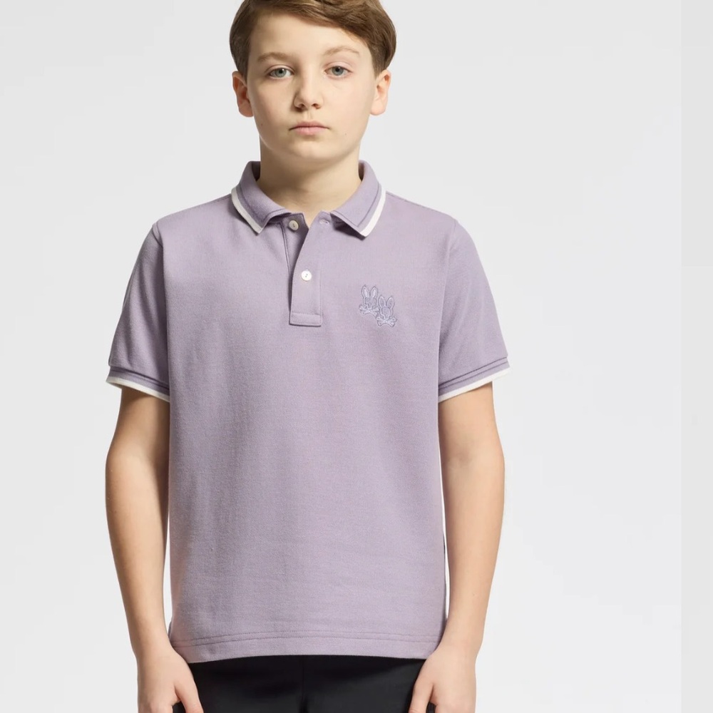 Trendy Psycho Bunny Lavender Gray Boys Pique Polo